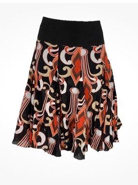 VTG Y2K Bebe Sz M Tie Back Ruffle Flare Geo Print Multicolor Skirt Cotton